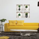 Stickers adhésifs 3D | Sticker Mural Autocollant effet 3D plantes dans les pots designs - Stickers muraux Chambre - Stickers muraux 3D - Déco Salon - Autocollants muraux Trompe l'oeil | 80 x 80 cm