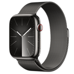 Apple Watch Series 9 (GPS + Cellular) • 45 mm rostfri stålboett grafit • Milanesisk loop grafit