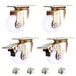 2 inch 50mm Swivel Casters White,Set of 4 Nylon Furniture Caster,360° Top Plate,Ball Bearing,Dual Locking,Load Capacity 500kg,with Screws and Washer,for Trolley,Cabinet(Brake+Universal)