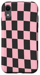 Coque pour iPhone XR Rose Noir Damier Classique Carreaux Ondulés Rose