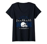Womens Senior Football Mom 2024 Blue and White V-Neck T-Shirt