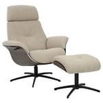 Nordic Furniture Group Falcon Hellegjerde fåtölj med pall tyg beige/ek brun och ben metall svart