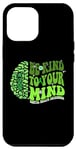 Coque pour iPhone 15 Plus Be kind To Your Mind Green Ribbon Brain Retro Groovy Woman