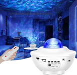 LED Projector Night Lights - 2 in 1 Ocean Wave Star Sky Night Light with Bluetooth Music Speaker,Sound Sensor,Remote Control,360°Rotating Projector Lamp for Stage Bedroom Wedding Christmas（White）