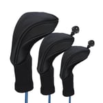 3X Golfklubbs Huvudskydd Set Lång Hals Driver Fairway Woods Huvudskydd black