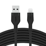 Belkin BoostCharge Flex Silicone USB Type A to Lightning Cable (3M/10FT), MFi Certified Charging Cable for iPhone 14/14 Plus, 13, 12, Pro, Max, Mini, SE, iPad and More – Black