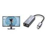 Dell SE2722HX 27 inch Full HD (1920 x 1080) Monitor, 75Hz, VA, 4ms, AMD FreeSync, HDMI, VGA & BENFEI USB C to Ethernet Adapter, Type-C (Thunderbolt 3) to RJ45 Gigabit 1000 Mbps Ethernet Adapter