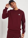 Adidas Sportswear Mens 3 Stripe Crew Sweatshirt - Red