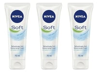 Nivea Soft Face Body Hands Refreshingly Moisturising Cream 75ml Pack of 3