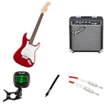 Fender Squier Debut Stratocaster Electric Guitar Kit for Beginners, includes Amplifier, Cable, Strap, and Tuner, Dakota Red