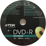 5PK TDK DVD+R Blank Media Discs 1 - 16x 4.7GB Storage 120 Min Video Data Disc
