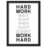 Gym Motivation Hard Work Beats Talent Inspirational Exercise Wall Art Artwork Framed Wall Art Print A4