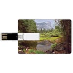 16G USB Flash Drives Credit Card Shape Yosemite Memory Stick Bank Card Style Small Spring Forest Distant Mountain Picture of Yosemite National Park Landscape Print,Green Waterproof Pen Thumb Lovely Ju