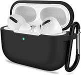 AirPods Pro Case, Protective Silicone Cover with Keychain Compatible with Apple AirPods Pro 2019(Front LED Visible) - Black
