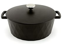 HearthStone Cookware - Enamelled Cast Iron Diamond Pot, Satin Black, 28 cm, 6.9 L. for All Surfaces Including Induction and Oven.
