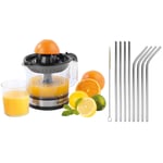 Salter Electric Citrus Juicer Press With 8 Metal Drinking Straws Orange Squeezer