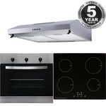 SIA 60cm Stainless Steel Single Oven, 4 Zone Induction Hob And Visor Cooker Hood