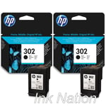 2x Original HP 302 Black Ink Cartridges For DeskJet 3639 InkJet Printer