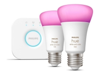 Philips Hue White and Color Ambiance Starter Kit - Trådløst lyssett - LED-lyspære x 2 - E27 - 11 W (ekvivalent 75 W) - klasse F - RGB/varmt til kjølig hvitt lys - 2000-6500 K - hvit