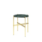 GUBI TS Round side table Green guatemala marble, ø40, brass stand