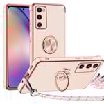 Coque avec Cordon pour Samsung Galaxy S20 FE, Coeur Motif Étui avec 360 Rotatif Anneau Support TPU Souple Silicone Housse Amovible Collier Téléphone Portable Lanyard Case, Rose