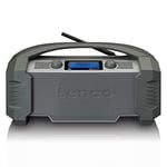 Lenco ODR-159 Radio de Chantier Dab+ - Bluetooth 5.0, récepteur FM IP54, étanche - 15 W -Batterie RMS - avec Chargeur - AUX-in - USB - 5000 mAh - Gris