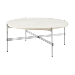 GUBI TS coffee table polished steel Ø80 Neutral white travertine