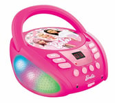Lexibook - Barbie - Lecteur CD Bluetooth pour Enfants - Portable, Effets Lumineux, Prise Micro, Entrée aux-in, Piles ou Secteur, Filles, Garçons, Barbie, RCD109BB
