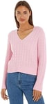 Tommy Hilfiger Women's Jumper V-Neck Sweater, Pink (Iconic Pink), XL