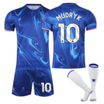 Chelsea Hemma Barn Fotbollströja 2024-2025 Hemma Mudryk Nr 10 - Strumpor 28 Nr 10 - Strumpor No. 10 - Socks 28