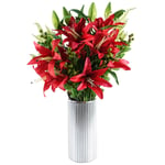70cm Artificial Flower Arrangement Red Lily Display with Silver Glass Vase