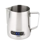Milk Jug 600ml(21oz) Stainless Steel Milk Jug Frothing Pitcher with Thermometer Temp Control Milk Jugs for Coffee Machine Making Coffee, Latte & Cappuccino