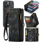 CaseMe iPhone 15 Rymligt plånboksfodral med många kortfack, Grå