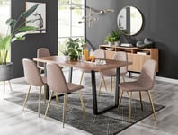 Kylo Large Brown Wood Effect Dining Table & 6 Corona Gold Leg Faux Leather Chairs