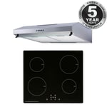 SIA 60cm Black 4 Zone 13amp Plug In Induction Hob And Silver Visor Cooker Hood