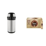Pioneer Flasks Stainless Steel Airpot Hot Cold Water Tea Coffee Dispenser Conference Event Flask, Satin Finish, 3 litres & NESCAFE Gold Blend Instant Coffee Sachets - 200 x 1.8g Sticks