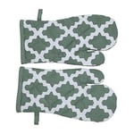 Penguin Home Cotton Heat Resistant Kitchen Oven Gloves, Mitts for Cooking, Baking - Stylish Design & Colour - 1Pair - Machine Washable - Diamond Sage