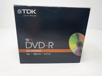 TDK DVD-R 16X 4.7GB Slim Jewel Case Blank Discs 120 mins 10 Pack Genuine Item