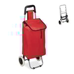 Relaxdays Chariot de Courses, Pliable, 25 L Sac d’achats avec roulettes, Chargeable Jusqu’à 10 kg, 91 x 40 x 30 cm, Roug