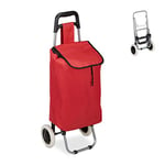 Relaxdays Chariot de Courses, Pliable, 25 L Sac d’achats avec roulettes, Chargeable Jusqu’à 10 kg, 91 x 40 x 30 cm, Rouge