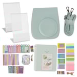 Tillbehör till Fujifilm Instax Mini 12 PU Läder Instant Kameraväska Mini Bildalbumramar med DIY-klistermärken Färgfilter Grön