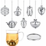 Infuseur à thé à 7 feuilles, infuseur à thé en acier inoxydable avec chaîne et égouttoir, petite passoire à thé pour tasses à thé (ensemble argenté)
