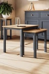 Solid Oak Nest Of 2 Tables Graphite Blue Ready Assembled