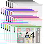 A4-plastfickor med dragkedja - 24 st dragkedjeförvaringsväskor i nät med dragkedja Dokumentplånbokshållare Reseförvaringspåse för kontorsmaterial och resetillbehör 12 Colours  24 PCS A4