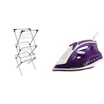 Vileda Sprint 3-Tier Clothes Airer, Indoor Clothes Drying Rack with 15 m Washing Line, Silver & Russell Hobbs Supreme Steam Traditional Iron 23060, 2400 W, Purple/White