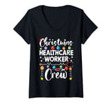 Womens Healthcare Worker Crew Christmas Stethoscope Xmas Nursing V-Neck T-Shirt