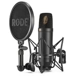 RØDE NT1 Microphone à condensateur cardioïde à large membrane avec support antichoc et filtre anti-pop pour production musicale, enregistrement vocal, streaming et podcasting