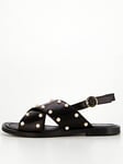 V By Very Wide Fit Leather Cross Strap Pearl Stud Sandal