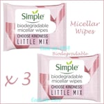 Simple Face Wipes Make Up Removing Wipes NEW  3 x 20 Biodegradable Micellar