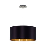 Pendant Light Colour Satin Nickel Steel Shade Black Gold Fabric Bulb E27 1x60W